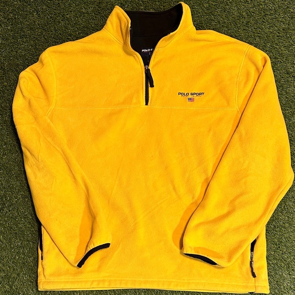 Vintage Y2K Polo by Ralph Lauren Men's Yellow Zip-Up Sweater